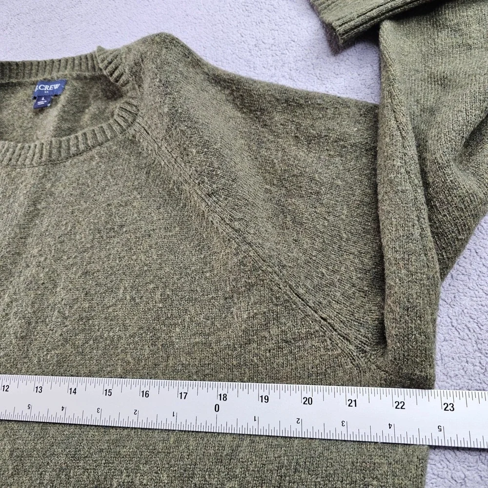 J.CREW Knitted Sweater Men's Large Mossy Green Lamb's Wool Long Sleeve Crew Neck - Picture 6 of 9